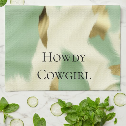 Mint Green Cream Gold Koeienhuid Theedoek (Gevouwen)