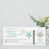 Mint Green Cream Starfish Boarding Pass Weddenscha Kaart (Staand voorkant)