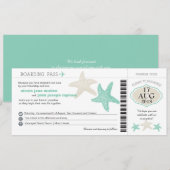 Mint Green Cream Starfish Boarding Pass Weddenscha Kaart (Voorkant / Achterkant)