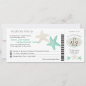 Mint Green Cream Starfish Boarding Pass Weddenscha Kaart (Voorkant)