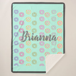Mint Green Custom Name Donut Sherpa Blanket Deken