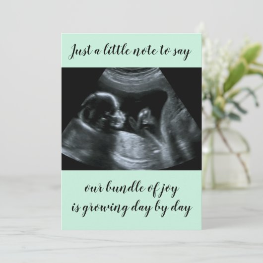 Mint Green Custom Sonogram Foto Zwangerschap Aankondiging (Staand voorkant)