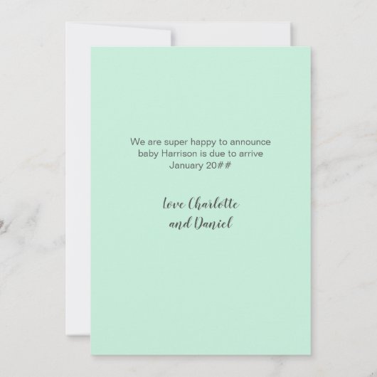 Mint Green Custom Sonogram Foto Zwangerschap Aankondiging (Achterkant)