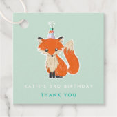 Mint Green Cute Fox Party Pet Woodland Birthday Bedankjes Labels (Voorkant)