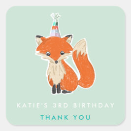 Mint Green Cute Fox Party Pet Woodland Birthday Vierkante Sticker
