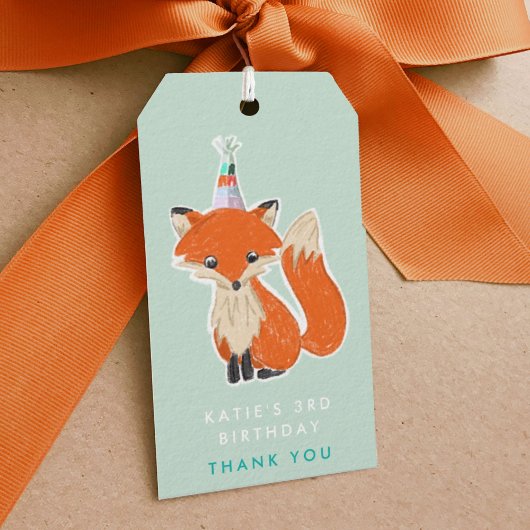 Mint Green Cute Fox Party Pet Woodland Hartelijk d Cadeaulabel
