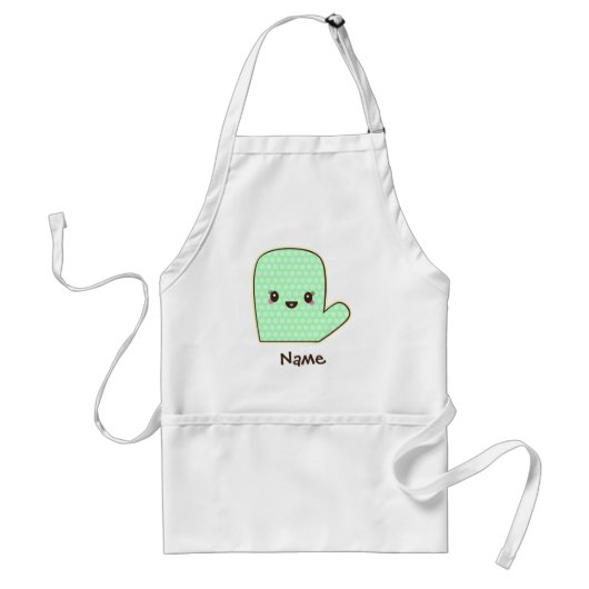 Mint Green Cute Oven Mitt Cartoon Standaard Schort (Voorkant)