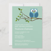 Mint Green Cute Owl on Branch Baby Shower Kaart (Voorkant)