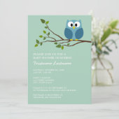 Mint Green Cute Owl on Branch Baby Shower Kaart (Staand voorkant)