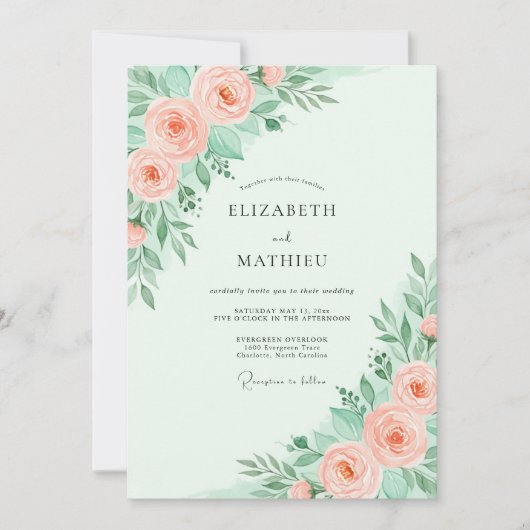 Mint Green Dainty Spring Wedding Kaart (Voorkant)