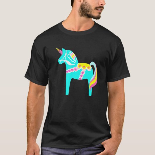 Mint Green Dala Horse Unicorn T-shirt (Voorkant)