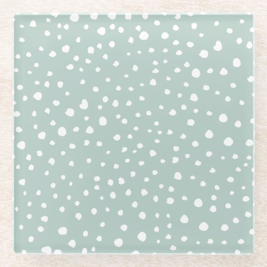 Mint Green Dalmatian Spots, Dalmatiaanse Stippen,  Glazen Onderzetter (Voorkant)