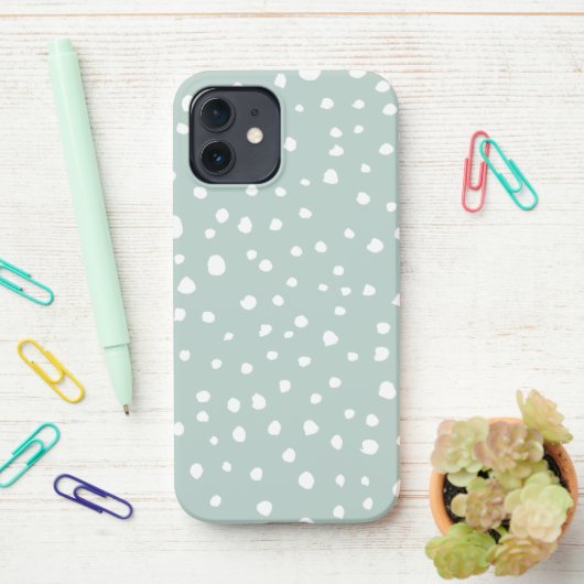 Mint Green Dalmatian Spots, Dalmatiaanse Stippen, iPhone Hoesje (Op bureau)