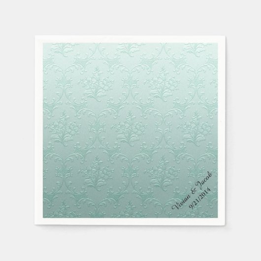 Mint Green Damask Aangepaste Bruiloft Servetten (Voorkant)