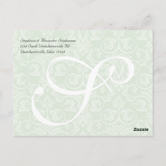 Mint Green Damask Bruiloft Dank u Kaart 3 Foto's (Achterkant)