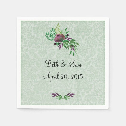 Mint Green Damask Cocktail Paper servetten (Voorkant)