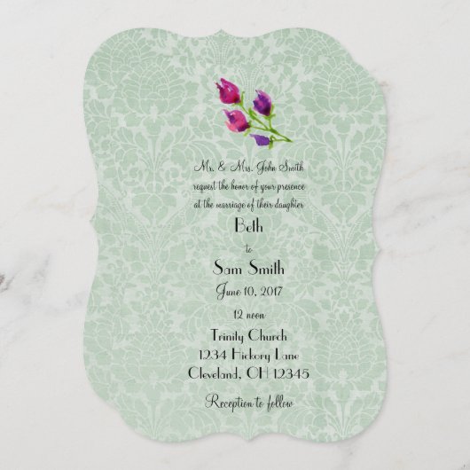 Mint Green Damask Custom 5 "x 7" Uitnodigingen (Voorkant / Achterkant)