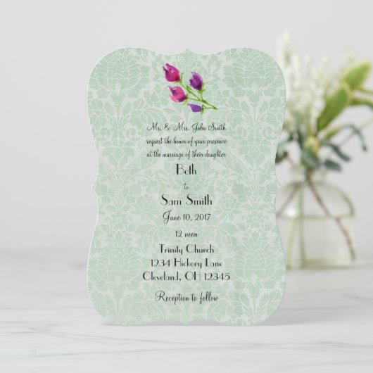 Mint Green Damask Custom 5 "x 7" Uitnodigingen (Staand voorkant)