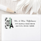 Mint Green Damask Eiffeltoren Etiket (Insitu)