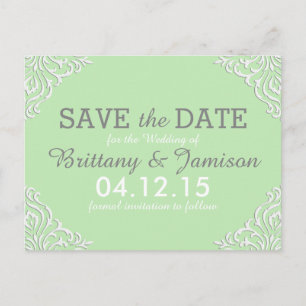 Mint Green Damask Elegant Save the Date Briefkaart