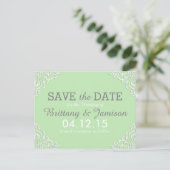 Mint Green Damask Elegant Save the Date Briefkaart (Staand voorkant)