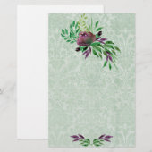 Mint Green Damask Floral 5,5 inch x 8,5 inch Stati Briefpapier (Voorkant / Achterkant)