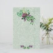Mint Green Damask Floral 5,5 inch x 8,5 inch Stati Briefpapier (Staand voorkant)