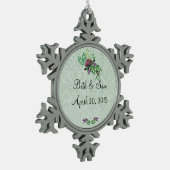 Mint Green Damask Memory Pewter Snowflake Ornament (Links)