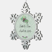 Mint Green Damask Memory Pewter Snowflake Ornament (Rechts)