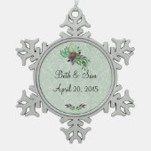 Mint Green Damask Memory Pewter Snowflake Ornament (Voorkant)
