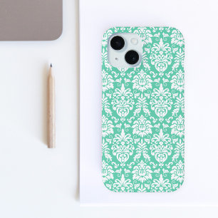 Mint Green Damask Patroon iPhone 15 Case
