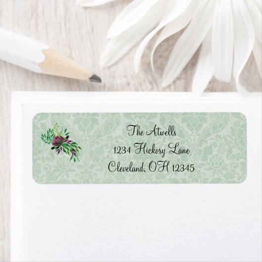 Mint Green Damask Retouradres Labels (Insitu)