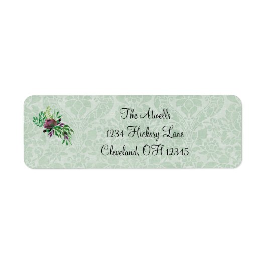 Mint Green Damask Retouradres Labels (Voorkant)