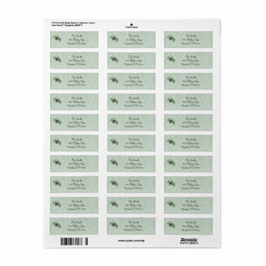 Mint Green Damask Retouradres Labels (Full Sheet)
