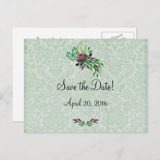Mint Green Damask Save the Date Briefkaart (Voorkant / Achterkant)