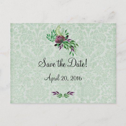 Mint Green Damask Save the Date Briefkaart (Voorkant)