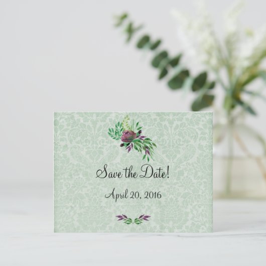 Mint Green Damask Save the Date Briefkaart (Staand voorkant)