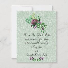 Mint Green Damask Wedding Invitation 4,25 inch x 5 Kaart