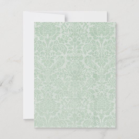 Mint Green Damask Wedding Invitation 4,25 inch x 5 Kaart (Achterkant)