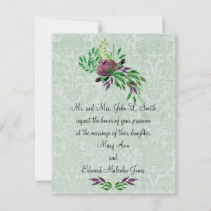 Mint Green Damask Wedding Invitation 4,25 inch x 5 Kaart