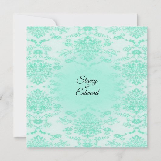 Mint Green Damask Wedding Invitation Kaart (Achterkant)