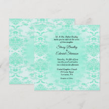 Mint Green Damask Wedding Invitation