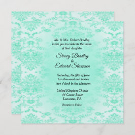 Mint Green Damask Wedding Invitation Kaart