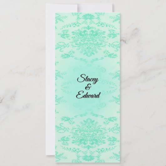 Mint Green Damask Wedding Invitation Kaart (Achterkant)