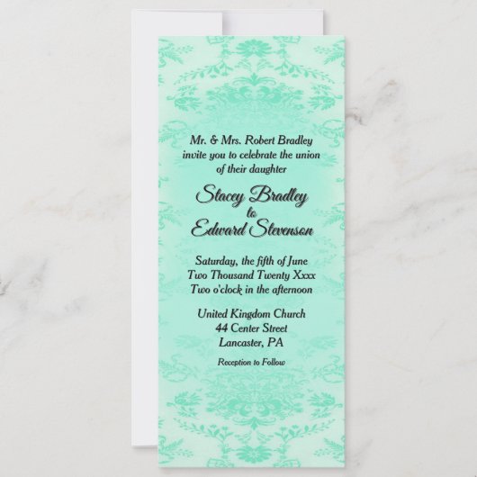 Mint Green Damask Wedding Invitation Kaart (Voorkant)