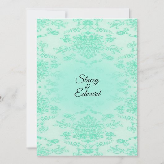 Mint Green Damask Wedding Invitation Kaart (Achterkant)