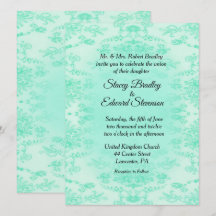 Mint Green Damask Wedding Invitation