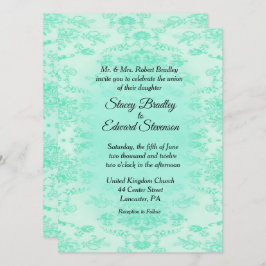 Mint Green Damask Wedding Invitation Kaart