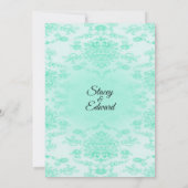 Mint Green Damask Wedding Invitation Kaart (Achterkant)