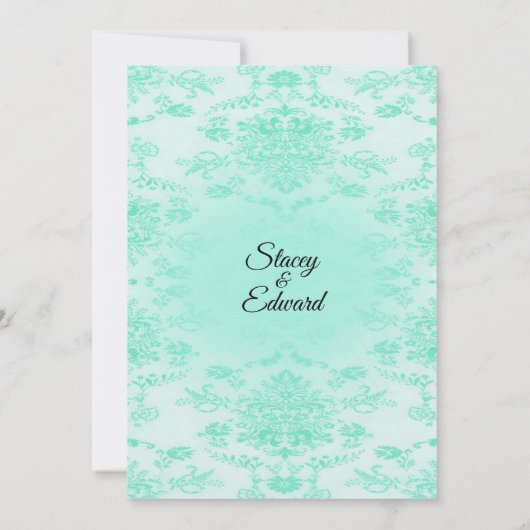 Mint Green Damask Wedding Invitation Kaart (Achterkant)